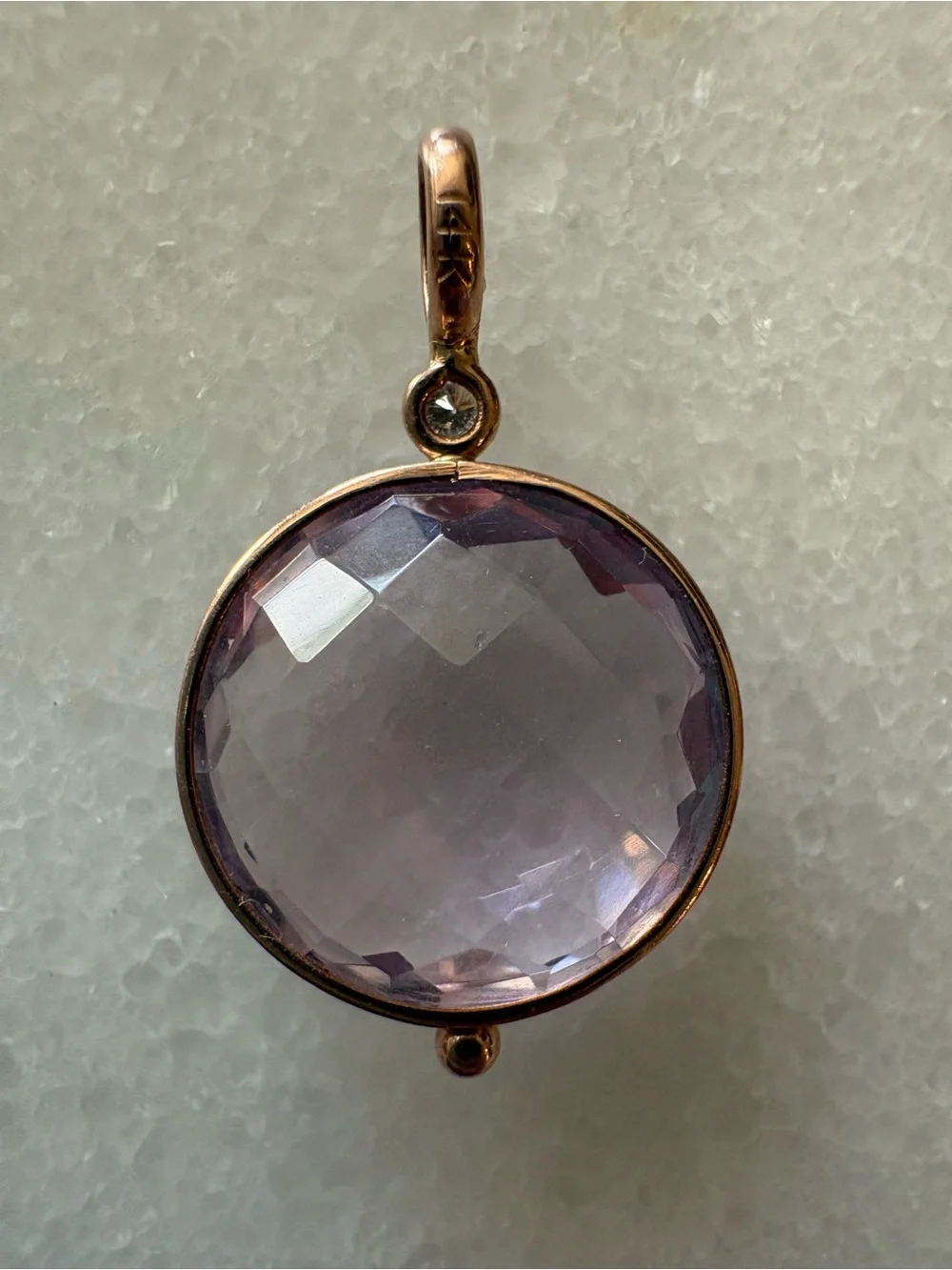 14k Rose Gold Pink Amethyst Diamond Pendant Charm - Picture 2 of 6
